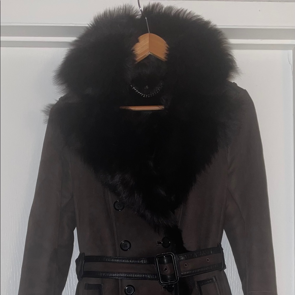 Burberry Brown London Shearling Trench Coat